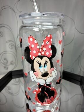 Minnie Mouse Clear Tumbler with Straw - Red & Black